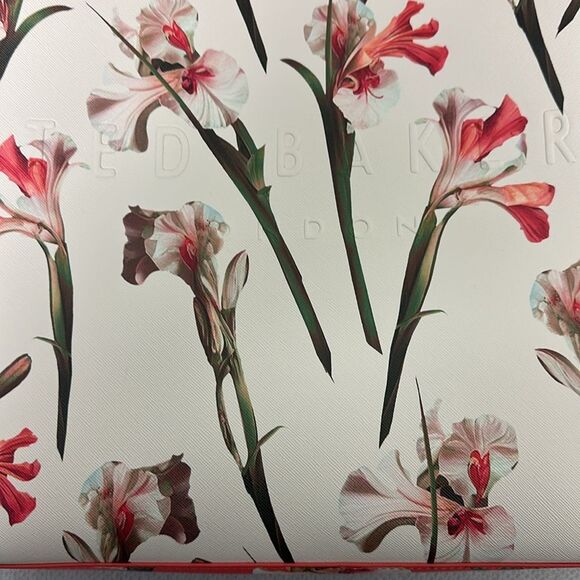 TED BAKER Coral Ivory Green Floral Faux Leather The Icon Tote - Picture 8 of 12